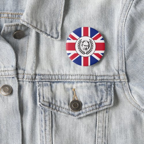 King Charles III on British Union Jack Flag Button