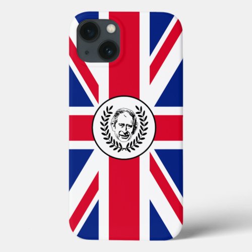King Charles III on British Union Jack Flag iPhone 13 Case
