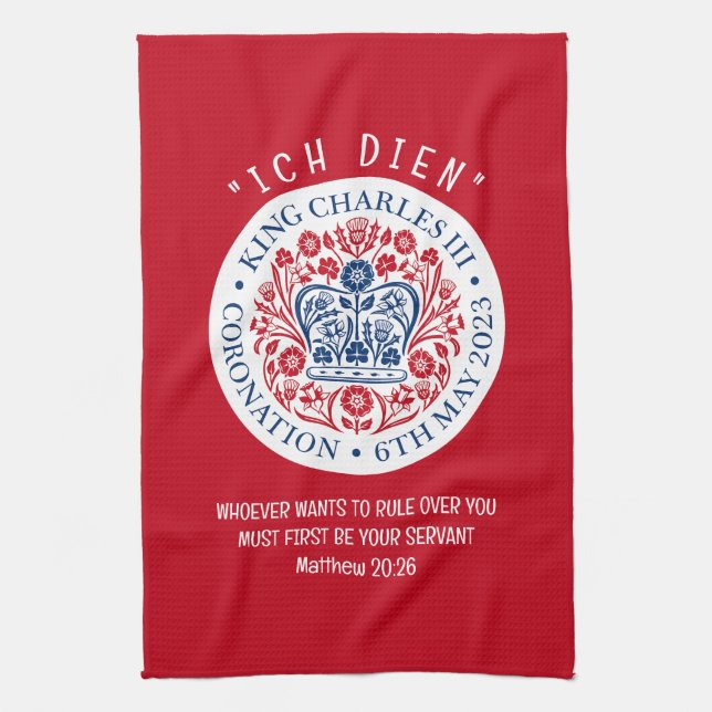 KING CHARLES III Red Coronation Kitchen Towel (Vertical)