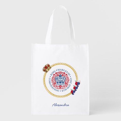 King Charles III Royal Coronation Logo Custom Name Grocery Bag