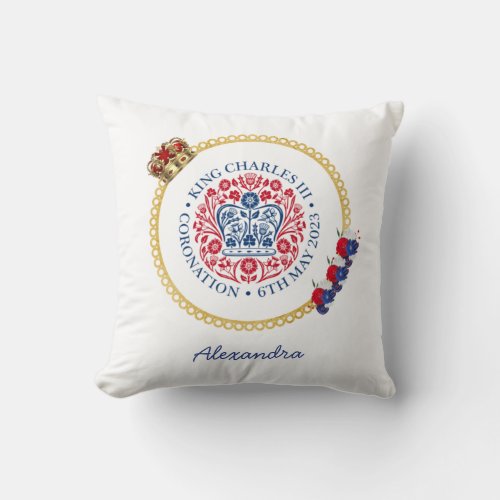 King Charles III Royal Coronation Logo Custom Name Throw Pillow
