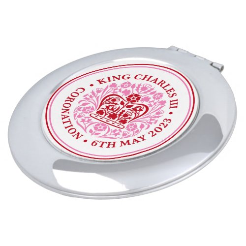 King Charles III Royal Coronation Red Pink Emblem Compact Mirror
