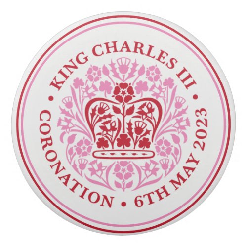 King Charles III Royal Coronation Red Pink Emblem Eraser