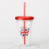 British Party Cups with Lids and Straws, PlasticUnion Jack Party Drink  Cups, England Party, Royal Wedding Party, Union Jack Heart Cups