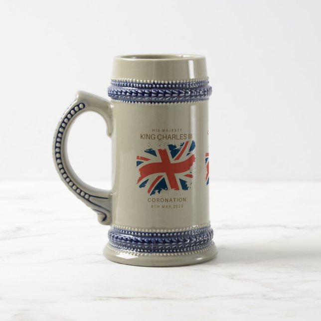 King Charles III Union Jack Flag  Beer Stein (Left)