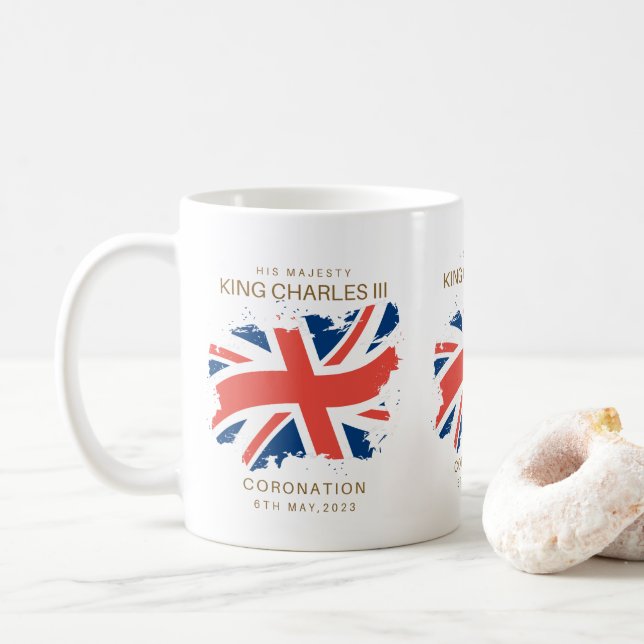 King Charles III Union Jack Flag Coffee Mug (With Donut)