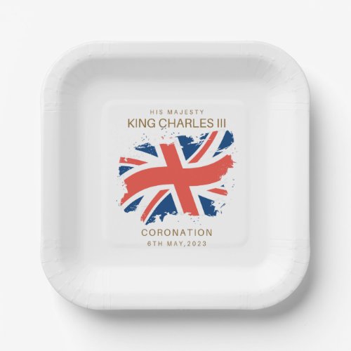 King Charles III Union Jack Flag Paper Plates