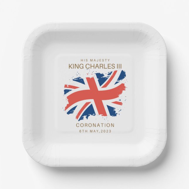 King Charles III Union Jack Flag Paper Plates (Front)