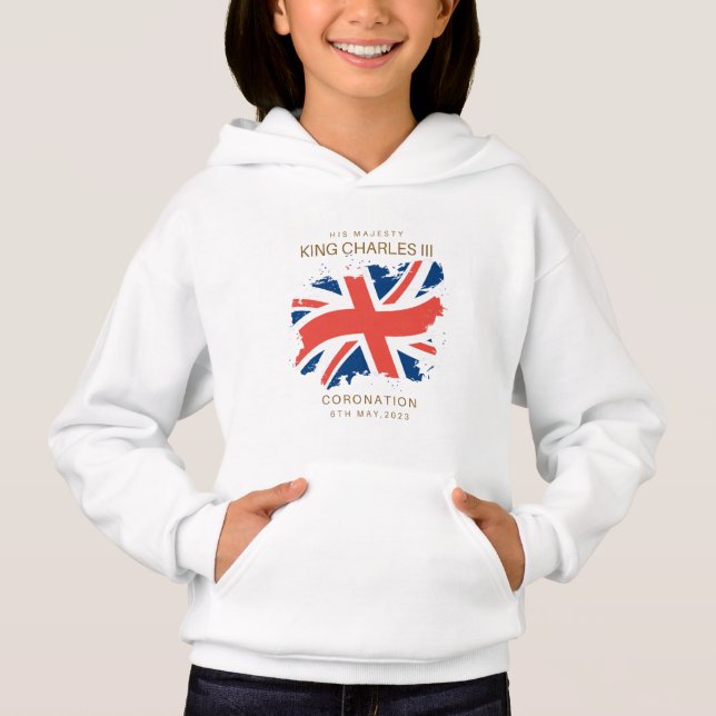 King Charles III Union Jack Flag T-Shirt Hoodie (Front)