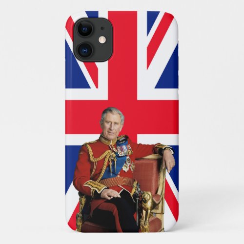 King Charles III with British flag iPhone 11 Case