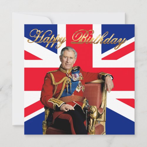 King Charles III with British flag Happy Birthday Card