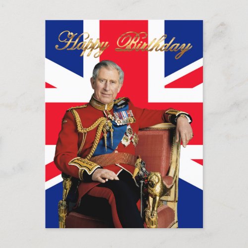 King Charles III with British flag Happy Birthday Postcard