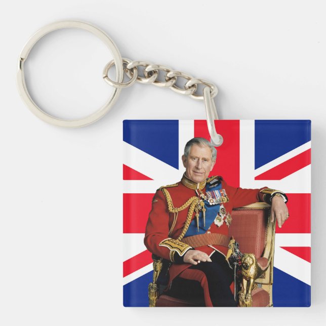King Charles III with British flag Keychain (Front)