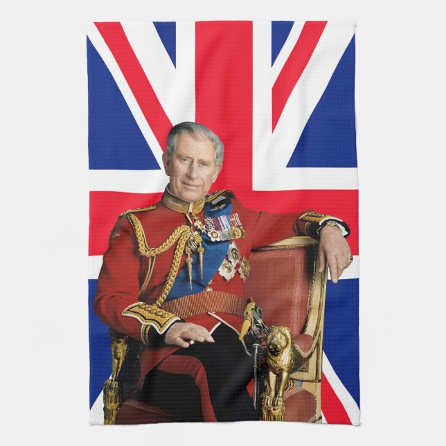 King Charles III with British flag Kitchen Towel (Vertical)