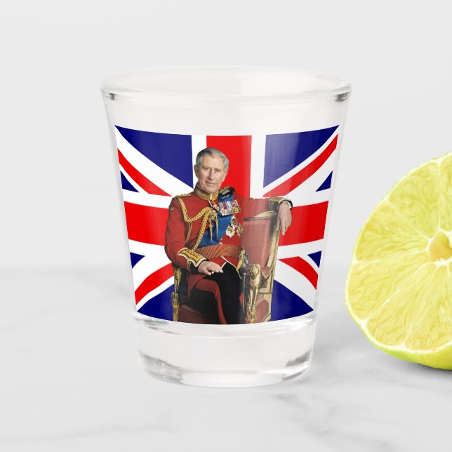 King Charles Patriotic British Christmas  Shot Glass (Front)
