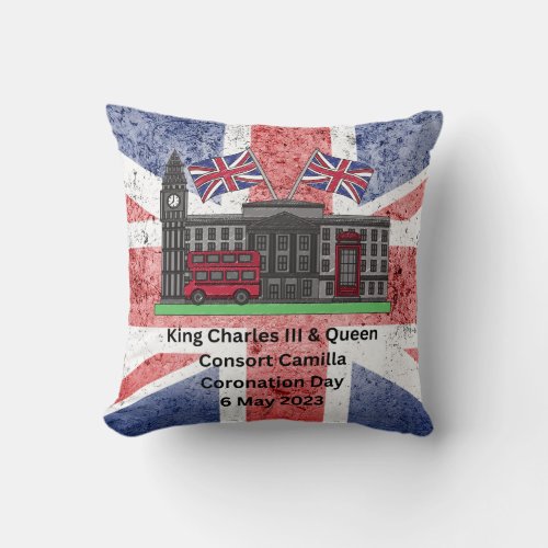 King Charles  Queen Consort Camilla Coronation Throw Pillow