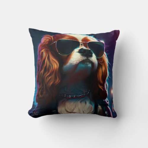 king charles rider in the street with a jacket throw pillow