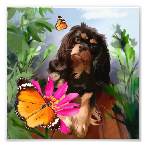 King charles spaniel and butterflies	 photo print