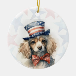King Charles Spaniel Dog, 4th of july Personalized Ceramic Ornament