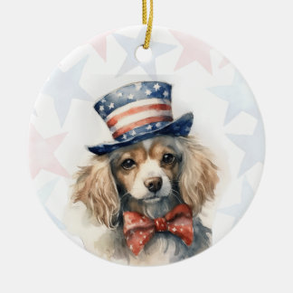 King Charles Spaniel Dog, 4th of july Personalized Ceramic Ornament