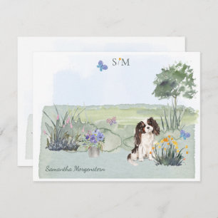 King Charles Spaniel Dog Butterfly Monogram Name Note Card