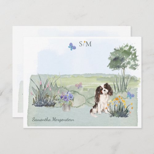 King Charles Spaniel Dog Butterfly Monogram  Name  Note Card