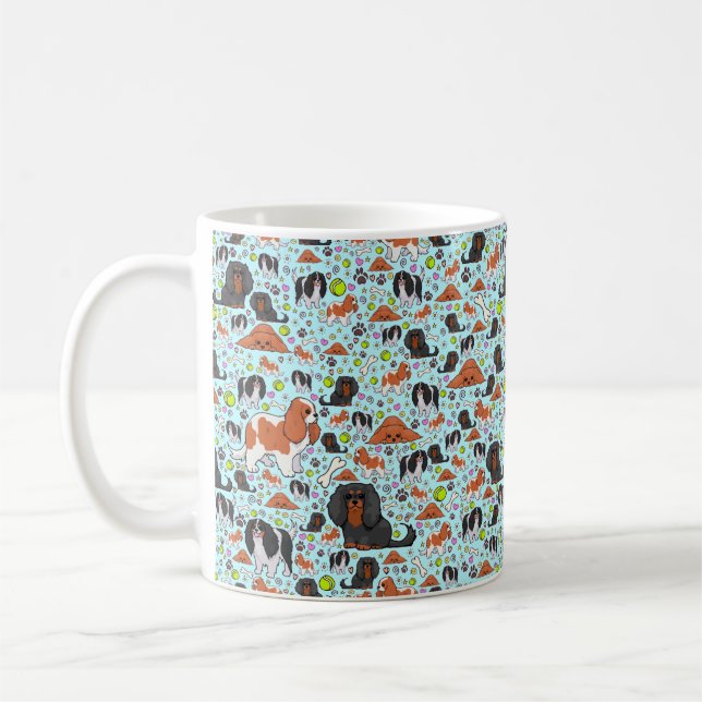 King Charles Spaniel Mug, Blue Coffee Mug (Left)
