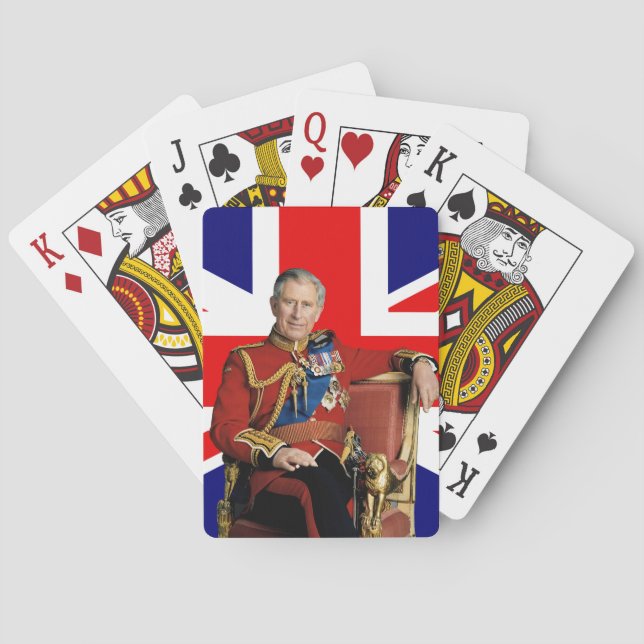 King Charles with british flag Poker Cards (Back)