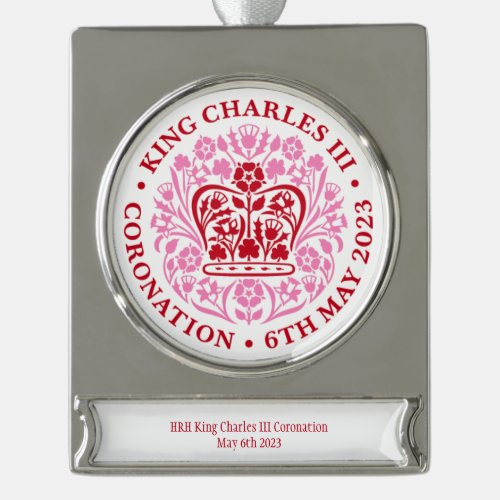 King Charlese III Coronation Emblem Royal Souvenir Silver Plated Banner Ornament