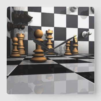 King Chess Play Square Wall Clock by Wonderful12345 at Zazzle