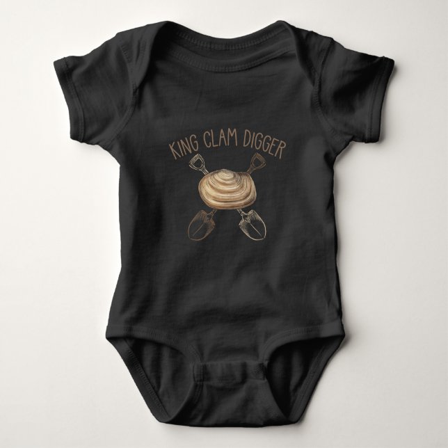 King Clam Digger Beach Shell Digging Ocean Baby Bodysuit (Front)