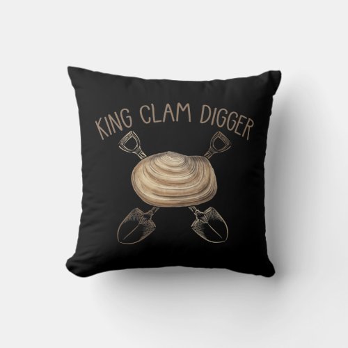 King Clam Digger Beach Shell Digging Ocean Throw Pillow