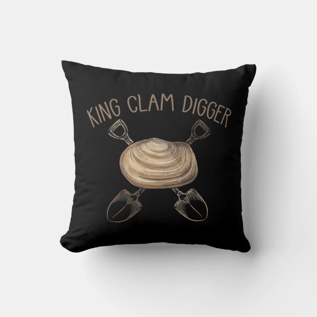King Clam Digger Beach Shell Digging Ocean Throw Pillow (Front)