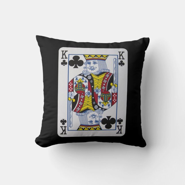 King Clovers (Clubs) Playing Card Throw Pillow (Front)