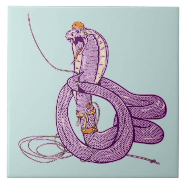 King Cobra Snake Rock Climbing Ceramic Tile (Front)