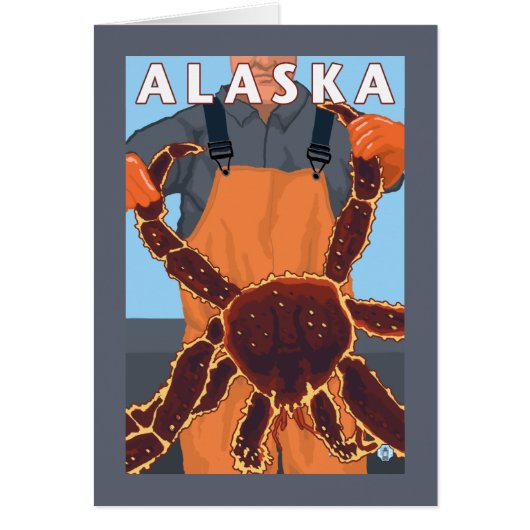 King Crab and Fisherman Vintage Travel Poster (Front)