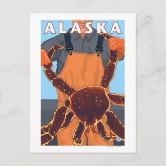 King Crab and Fisherman Vintage Travel Poster Postcard