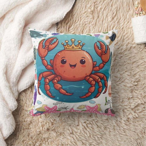 King Crab princess print  Throw Pillow