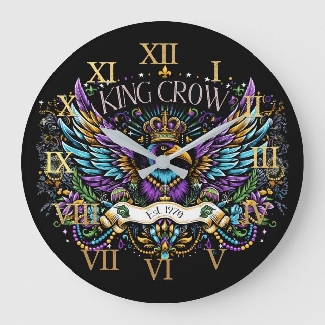 King Crow Colorful Graphic Large Clock (Front)