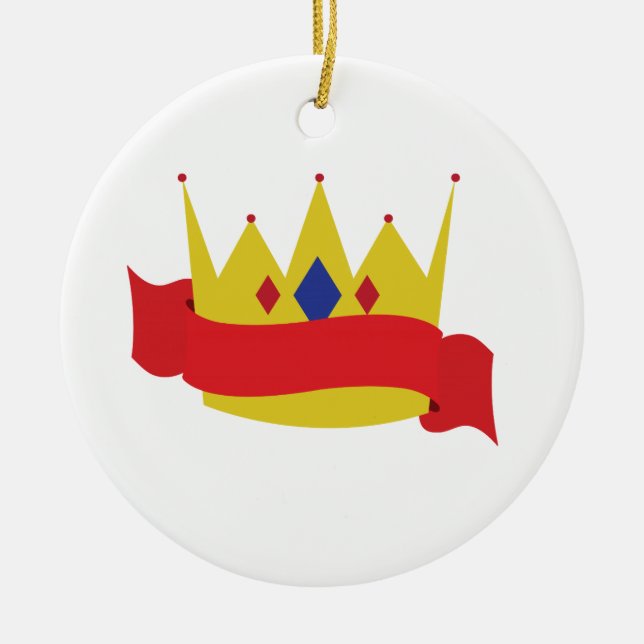 King Crown Ribbon Ceramic Ornament (Front)