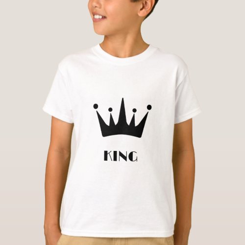 KING Custom Text Black Color Crown Kids Basic  T_Shirt