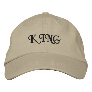 KING Custom Text Chivalry Block font Elegant Khaki Embroidered Baseball Cap