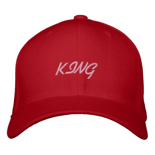 King Custom Text Red color Flexfit Wool Embroidered Baseball Cap