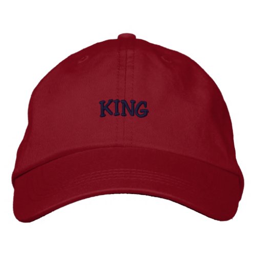 KING Dark Indigo Text Red Color_Hat Handsome Mens Embroidered Baseball Cap