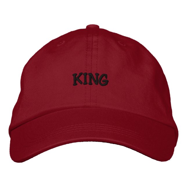 KING Dark Indigo Text Red Color-Hat Handsome Men's Embroidered Baseball Cap (Front)