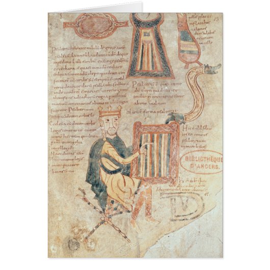 King David playing a psaltery from a psalter Cards (Front)