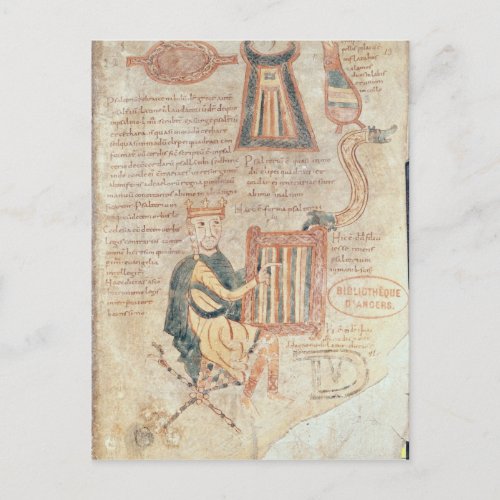 King David playing a psaltery from a psalter Postcard
