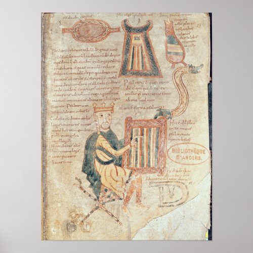 King David playing a psaltery from a psalter Poster