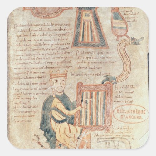 King David playing a psaltery from a psalter Square Sticker