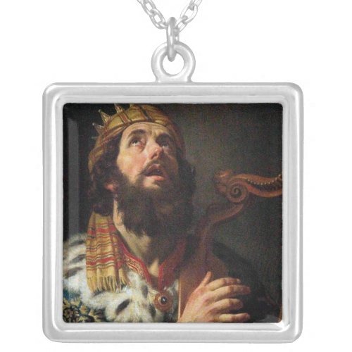 King David Playing the Harp Silver Plated Necklace